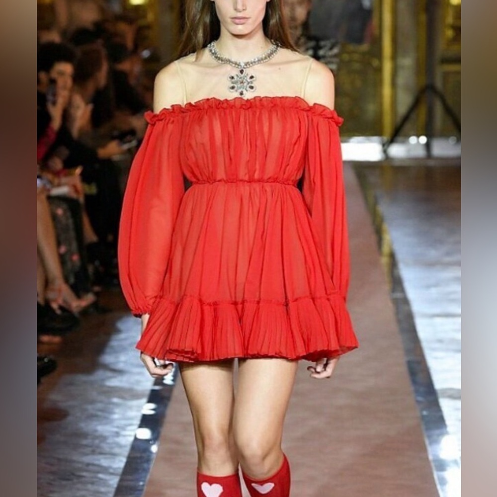 Giambattista Valli x H&M Red Ruffle Chiffon Mini Dress US 4